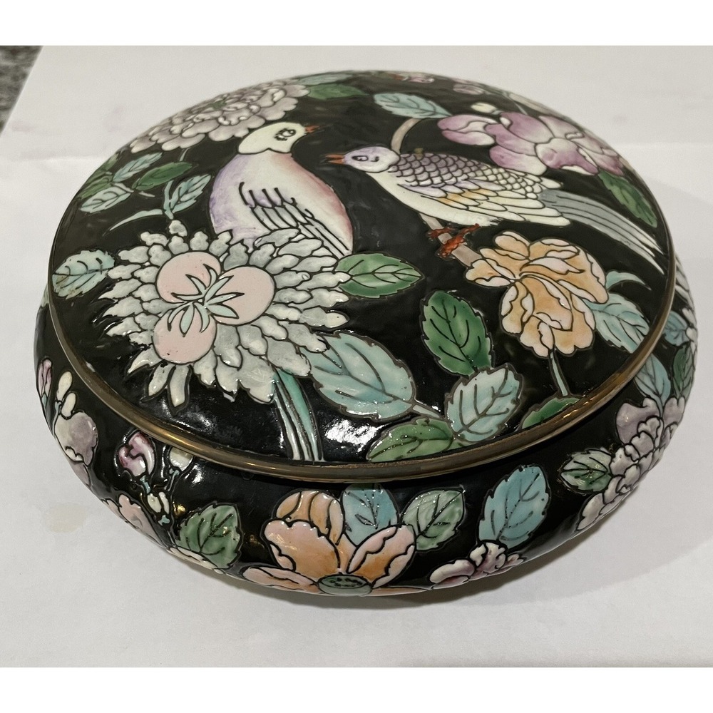 Vintage Trinket Box Dish‎ Round Porcelain Enamel Andrea Sadek